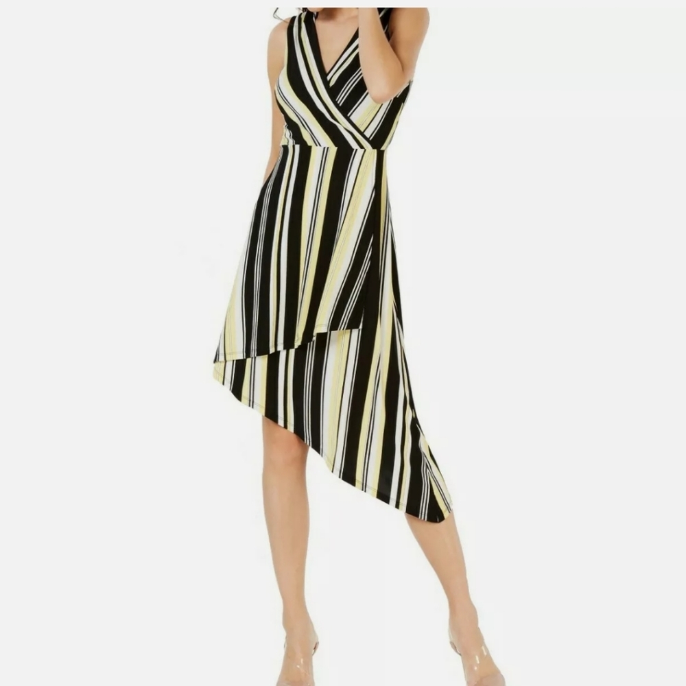 Ink faux wrap striped A-line asymmetrical dress si